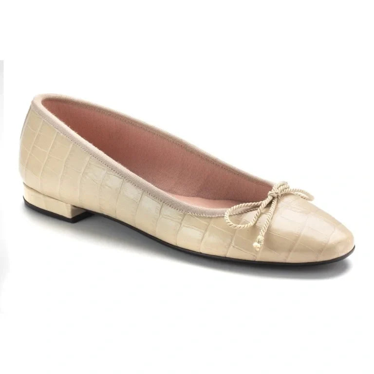 49196 - Beige Croc Leather Flats for Teen/Women by Pretty Ballerinas